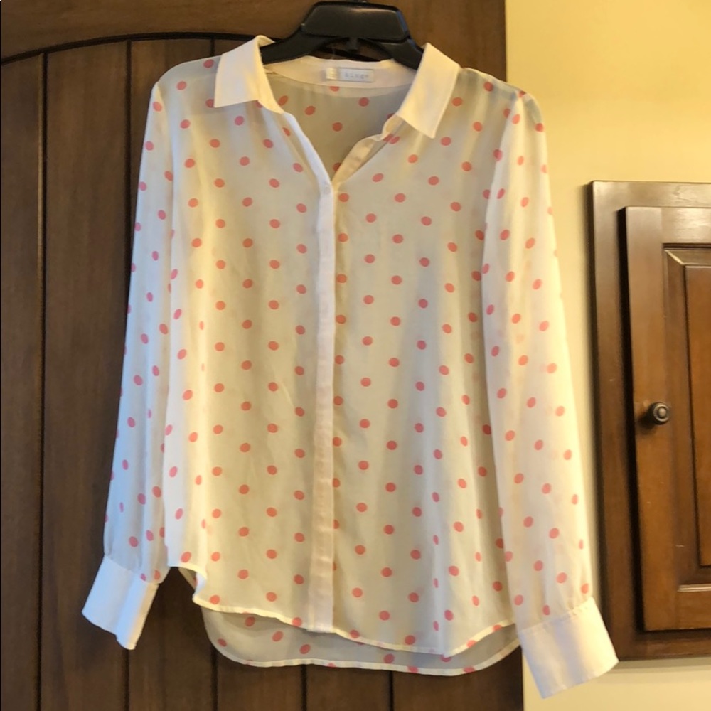White and pink polka dot top